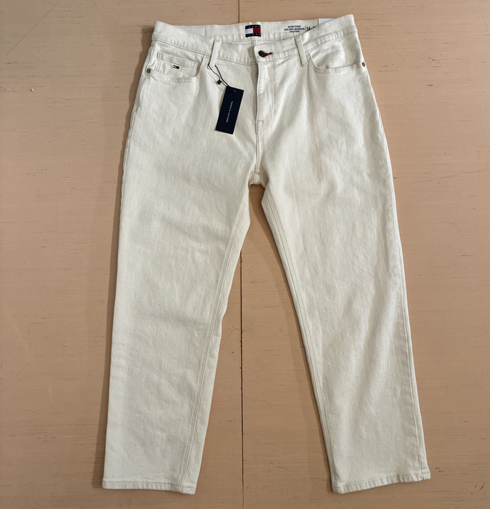 Tommy Hilfiger Men's Size 34W/30L Relaxed Fit Straight Leg White Denim Jeans